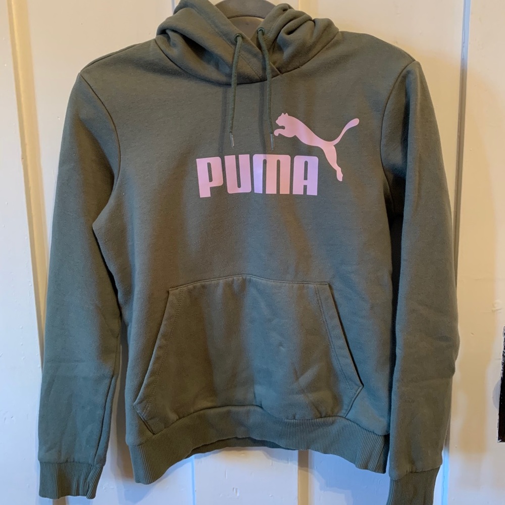 Puma Fleece Logo Hoodie Green/Purple Size Medium